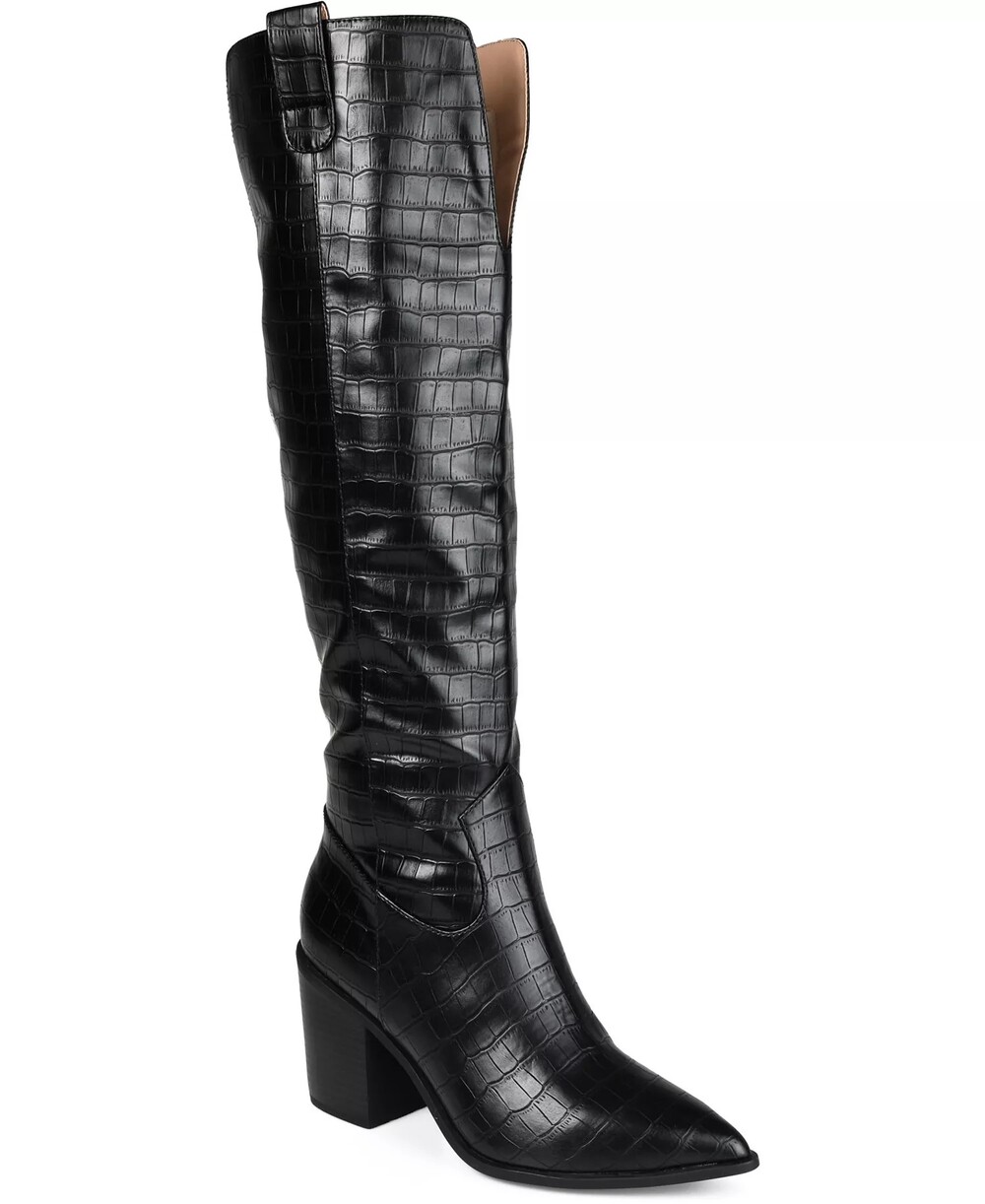 Journee Collection Women's Therese Extra Wide Calf Stacked Boot, Black Size 9M